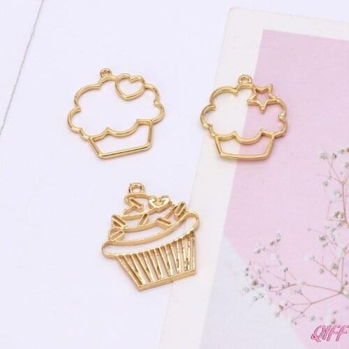 3Pcs Cake Cup Metal Frame Pendant Open Bezel Blank Setting UV Resin Jewelry DIY