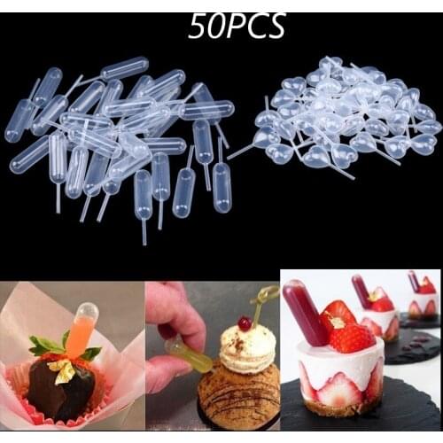 50Pcs Ice Cream Jelly Milkshake Droppers Disposable Plastic Dropper for Cake Dessert Transparent Straw Injector Baking Tools