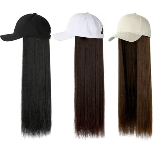 60 Cm LongWigs, Baseball Cap, Wigs, Long Straight Hair, Cap Wig, Summer Fashion Wig, Beige Khaki Black Hat, 3 Colors Available