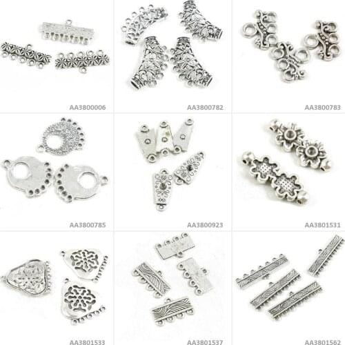 Antique Silver Tone Jewelry Charms 7 Strand Connector Separator End Bars 4 Earring Flower Pattern Joiner Vine Tube 5 Reducer