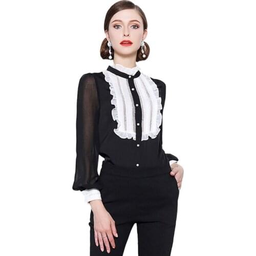 White black floral lace chiffon office blouse womens tops and blouses 2019 elegant vintage sexy boho long sleeve plus size