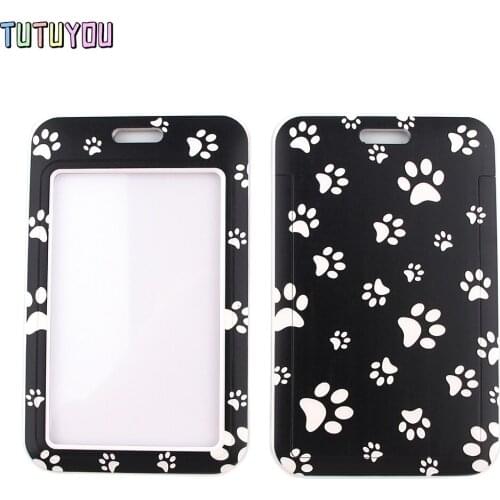 1pc PC2573 Black Puppy Paw Prints Lanyards Id Badge Holder Keychain ID Card Pass Gym Mobile Badge Holder Lanyard Key Holder