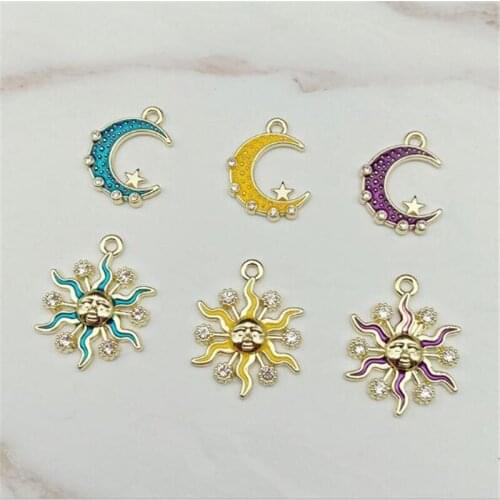 10pcs/lot new creative drip metal beads crystal moon sun charms for diy fashion earrings necklace pendant jewelry accessories