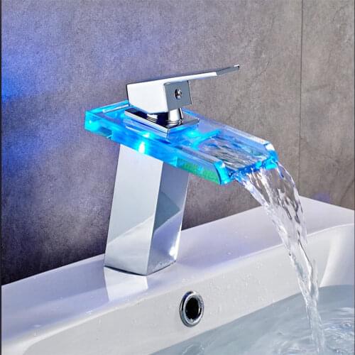 Zhang Ji Retro Copper LED Temperature Control Faucet Color Of The Glass Faucet Changes According To The Temperature For Bathroom