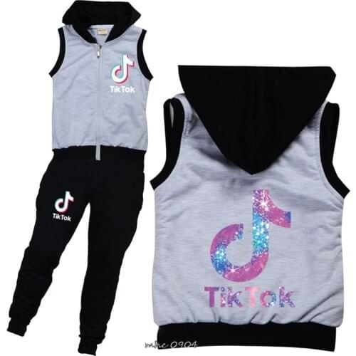 Tik Tok Children Boys Sportswear Kids Warm Clothing Sports Suits 2Pcs Of Childrens Suits Pure Cotton Hooded Vest + Pants