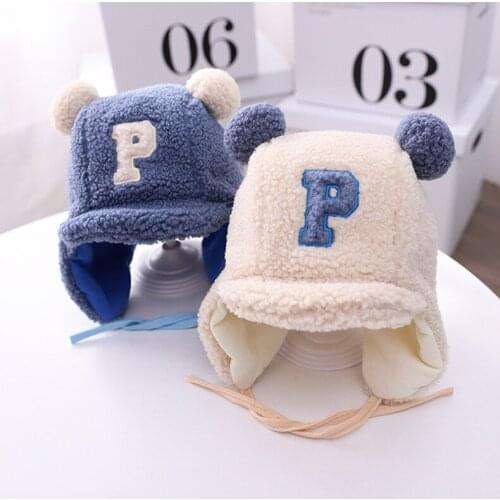 Winter Ear Protective Cotton Cashmere Childrens Hat For Kids Boys And Girls Cute Rabbit Ears All Around the Face Warm P Letter