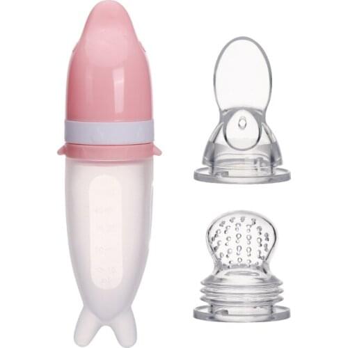 F-B Safety Newborn Baby Squeeze Feeding Bottle Silicone Food Dispensing Spoon Infant Food Feeder Safe Tools