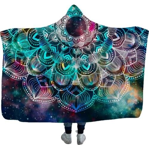 Datura Geometric Digital Printing Pattern Hooded Blanket Flannel Balloon Proof Super Soft Plush Can Wear Hoodie Warm Blanket