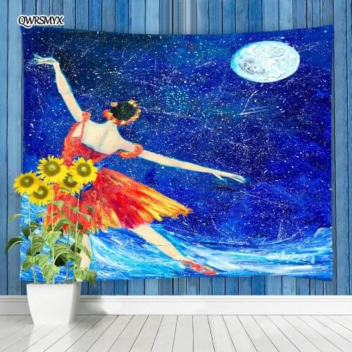 Beauty Dancing In The Moonlight Tapestry Wall Hanging Oil Painting Scenery Bedroom Dorm Decor Tapestries Home Art Adornment