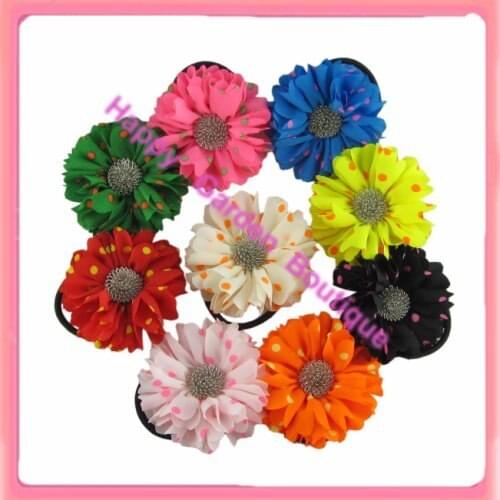 Hot sale !New 12pcs/lot Fluorescents ploka dots silk flower hair holder
