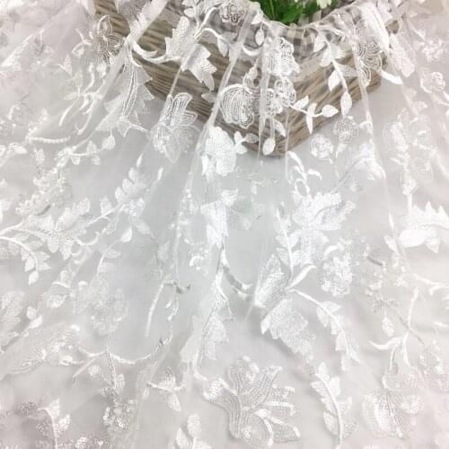 Quality gauze sewing New floral Sequin embroidery fabric wedding dress DIY handwork fabrics