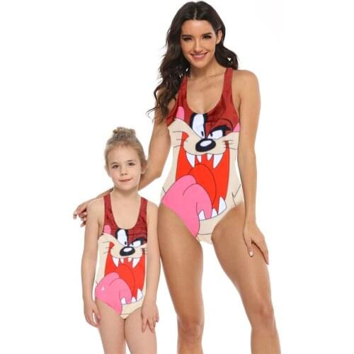 Mother Daughter Swimsuits Matching Family Mommy Girls Swimwear Tasmanian Red Wolf One Piece Swimsuit Monokini Bikini Beachwear