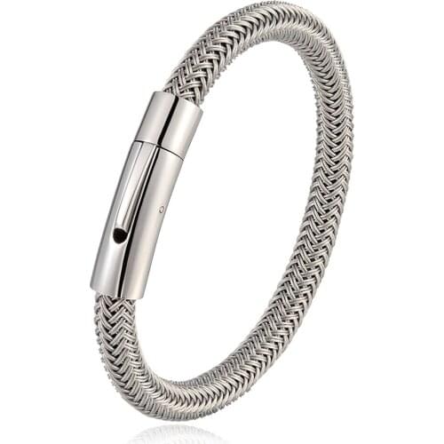 Fashion Mens Bracelet Simple Stainless Steel Black Silver Color Bangles Magnetic Buckle Men Wristband Charm Males Jewelry