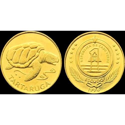Cape Verde 1 Escudo Sea Turtle 1994 Genuine Original Coins 100% Real Issuing Collection Coins Unc Africa