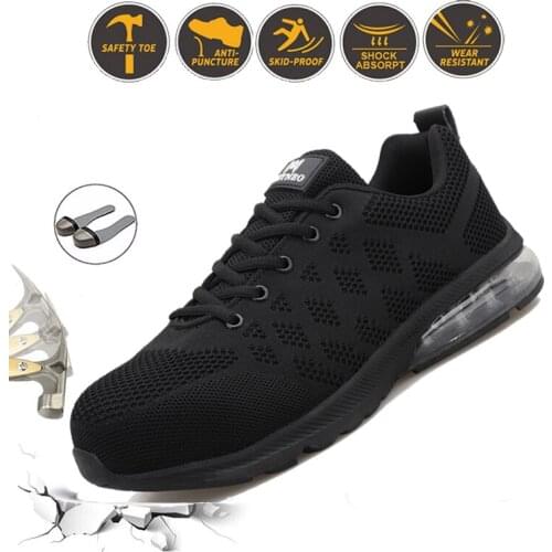 2021 New Men Safety Shoes Steel Toe Breathable Non-Slip Work Boots Male Indestructible Shoes Puncture-Proof Work Sneakers Men
