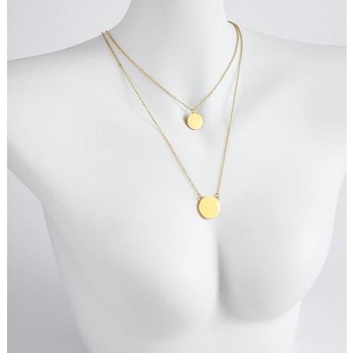 Stainless Steel Double Coin Necklace customization Pendant Chain Nekclace can engraved Logo Name Date as best Gift