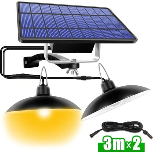 Double Head Solar Pendant Light Outdoor Indoor Hanging Solar Powered Shed Lights Waterproof Decoration Lamp for Barn Farm Garden