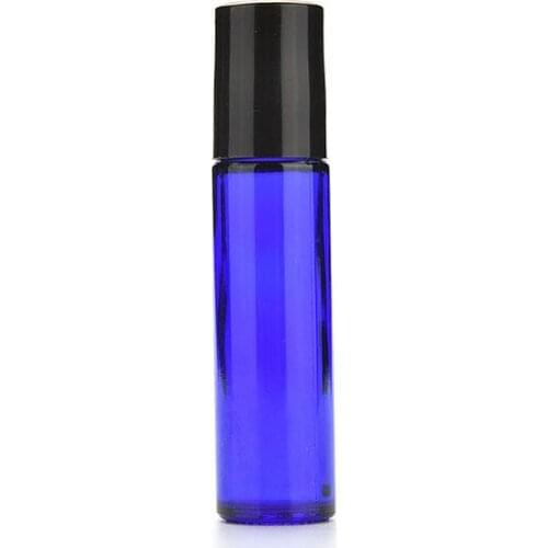 1pc 10ml Blue Glass Bottle Roll On Empty Fragrance Perfume Essential Oil Bottle 10 ML Roll-On Black Plastic Cap Bottle