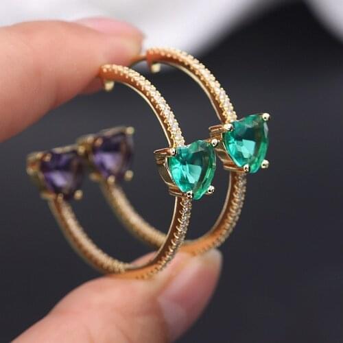 Luxury Gold Color Hoop Earrings Colorful Heart Crystal Circle Round Earrings Sparkling white Zircon Female Fashion Party Jewelry