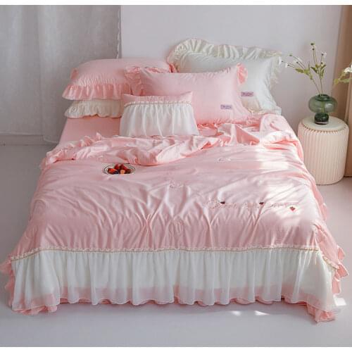 Net celebrity princess wind summer quilt four-piece tencel summer cool quilt three-piece single and double ice silk thin quilt