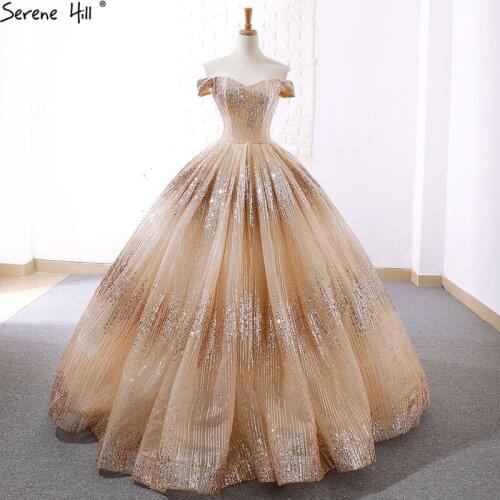 Champagne Vintage Luxury Sparkle Bridal Wedding Dress 2021 Off Shoulder Sexy Fashion Lace Up Wedding Gown Real Photo 66659