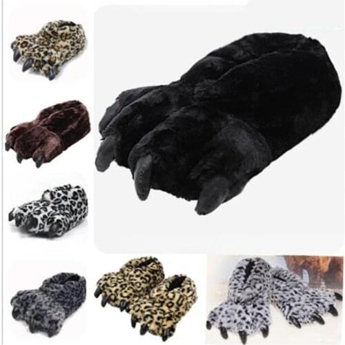 Winter Women/Man Warm Indoor Cotton Cute Plush Slides Cartoon Bear Claw Fluffy Slippers Home Cotton Slippers Couple Floor Shoes