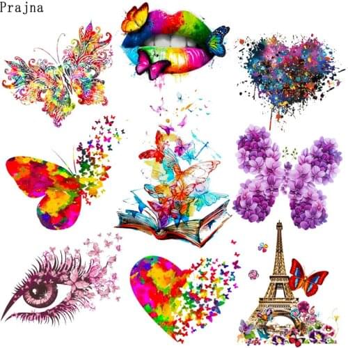 Prajna Butterfly Iron-On Transfers Patches Lips Thermal Sticker On Clothes DIY Iron On Patches Heat Transfer Flower Applique