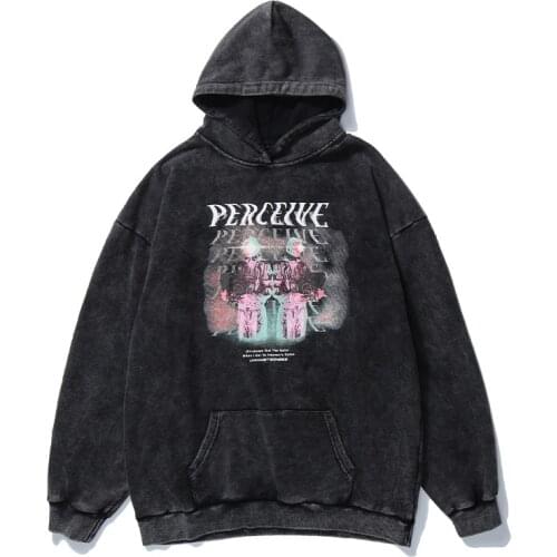Punk Style Autumn Oversized Hoodie Sweatshirt Men Hip Hop Streetwear Retro Black Washed Cotton Hooded Pullover Vintage Clothes