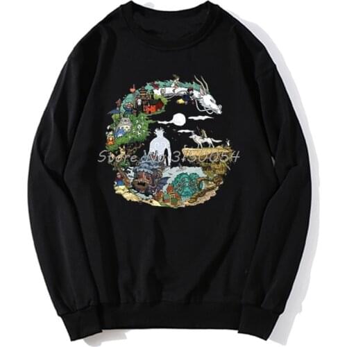 Luxury Anime Hoodie Men Forever And Ever Spirited Away Totoro No Face Mononoke Print Spring Autumn Men Pullover Sweatshirts