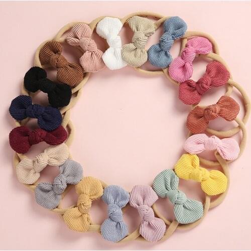 Baby Headband Corduroy Girls Bow Hair Bands For Kids Nylon Head Band Newborn Summer Hair Accessories 19 colors