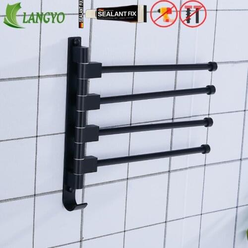 European black space aluminum bathroom towel rack rotating rod towel rack hotel towel rack 3 bar movable pole wall mounted