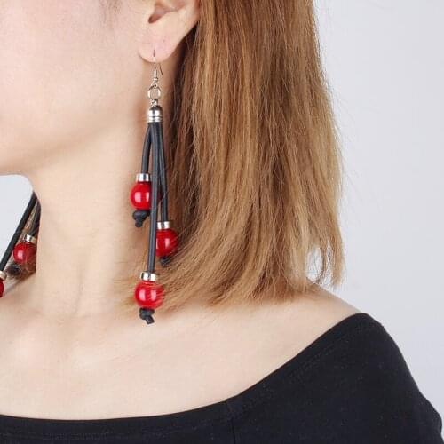 JID Bohemia Red Pearls Hanging Earrings Handmade Stylish Rubber Earrings For Womens Night Party Jewellery Accessories Body Decor