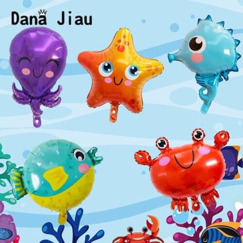 Danajiau Sea Animal Foil Balloon kids Birthday Party Decoration Shark octopus crab Puffer fish baloon starfish Theme helium ball