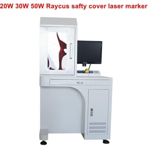 Closed over 50W fiber laser marking machine logo maker on metal with rotary axis