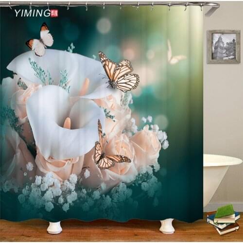 3D Tulip Rose Bouquet Flower Printing Bathroom Shower Curtain Polyester Waterproof Home Decor Curtain With Hook