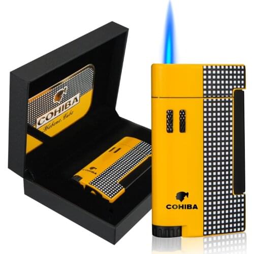 COHIBA Cigar Lighter Torch Gift Box with Single Jet Flame Refillable Butane With Punch Smoking Tool Accessories