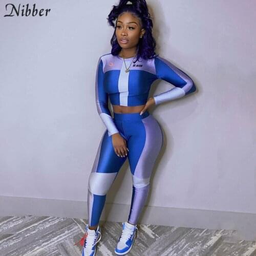 Nibber spring fashion elastic Slim print crop tops leggings sets women 2020Fitness casual sportswear Tee shirt 2two-piece suits