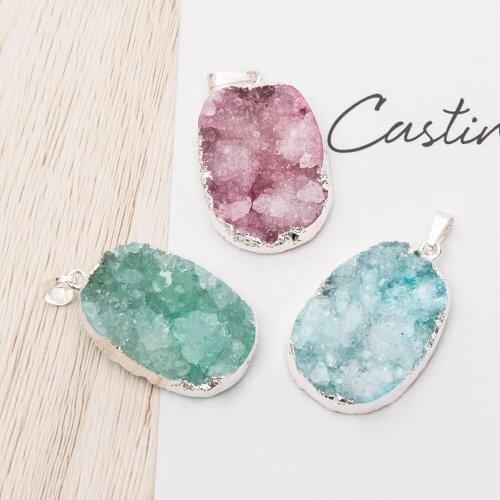 1pc Druzy Mineral quartz Crystal Pendant Wrap Big Pendants Real Natural Stone Pendants For Jewelry Making