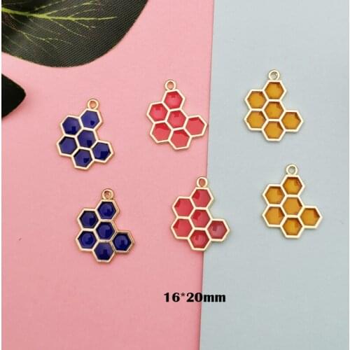 10pcs Transparent Drop Oil Honeycomb Enamel Charms Pendant For DIY Jewelry Making Gold Tone Metal Pendant Earring Finding Gifts