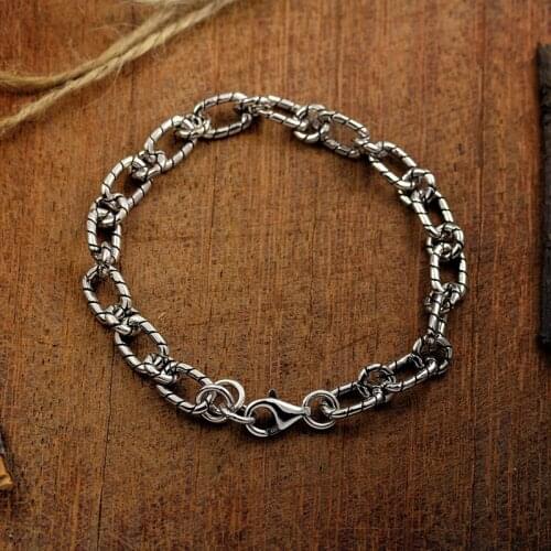 100% 925 Sterling Silver color New Simple Bracelet Round buckle Flat Chain Thai silver color Student bracelet Fashion Jewelry