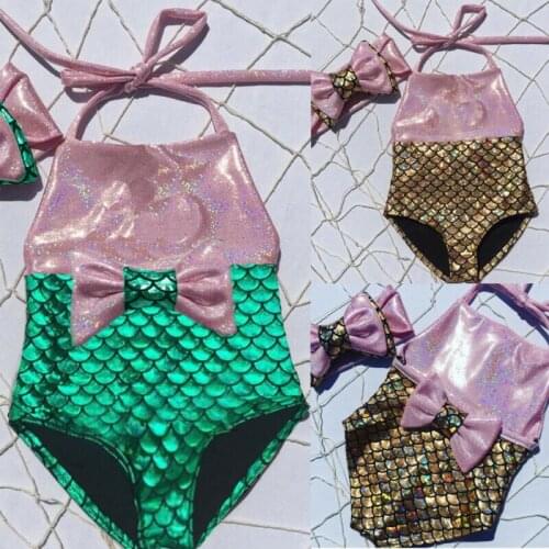 2Pcs Bikini 2019 New Toddler Kids Baby Girl Mermaid Swimwear Bow Bikini Swimsuit Swimming Costume One Piece