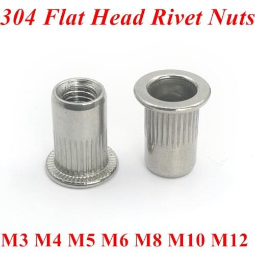 20pcs to 50pcs M3 M4 M5 M6 M8 M10 M12 Rivet Nuts 304 Stainless steel Flat Head Blind Rivet Insert nuts Rivnuts Cap Nutserts Nuts