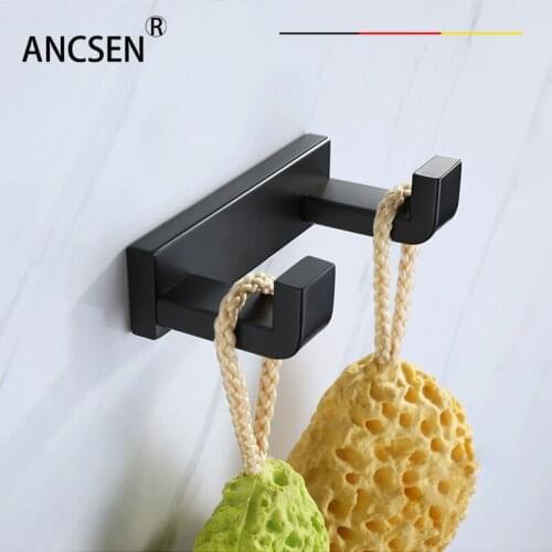 304 Black Stainless Steel 2-hooks Wall Mount Holder Hook Coat Hat Hanger Towel Clothes Robe Rack Kitchen and bathroom hooks