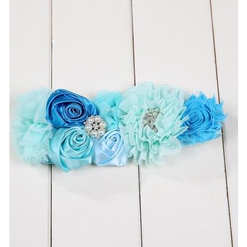 Satin Ribbons Rhinestone Flower Belt for Children Gown Dress Accessories Kids Belts Girls Sky Blue, Beige & Red Flower Girl Sash