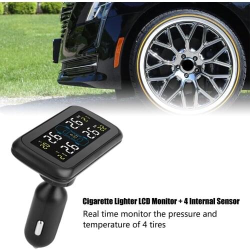 Car TPMS Tyre Pressure Monitoring System LCD Cigarette Lighter USB Charger 4 Internal Sensor Reduce Tire Resistance Save Fuel