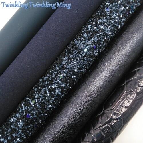 NAVY BLUE Glitter Fabric, Smooth Faux Leather Fabric, Snake Suede Synthetic Leather For Bows A4 8"x11" Twinkling Ming XM185