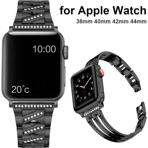 Bling Jewelry Strap for Apple Watch Bands 38mm 40mm iWatch Series SE/6/5/4/3/2/1 42mm 44mm Metal Bracelet for Women Men Black