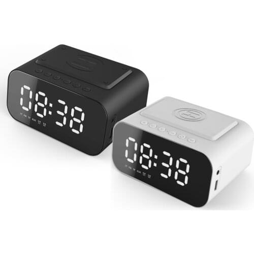 Speaker Wireless Charging Alarm Clock Bluetooth-Compatible Loudspeaker LED Sound Box Voice Box TF AUX for Phone Office Home