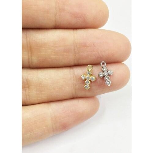 Eruifa 10pcs/8*6mm Tiny Cross rhinestones Gold plated Zinc alloy Charms Pendant Jewelry DIY Necklace Bracelet Earrings 2 colors
