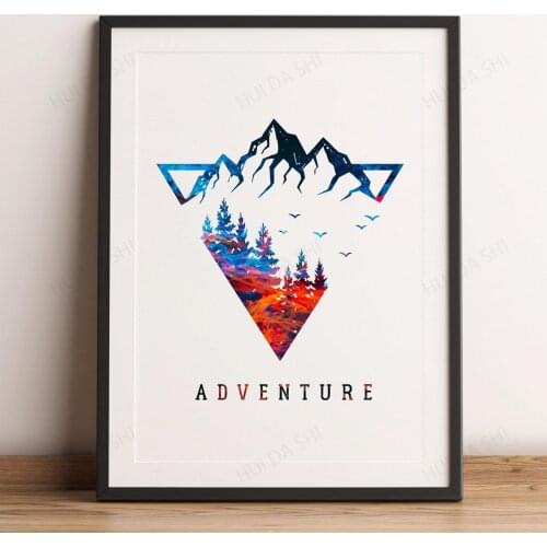 Geometric Nature Print, Mountains, Forest, Birds, Landscape Print, Geometric Print, Abstract Print, Modern Art, Nature Art, Geo